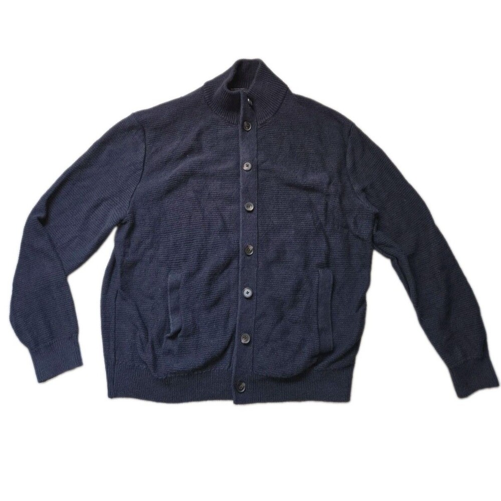 Banana Republic Navy Blue Linen Cotton Knit Button Front Cardigan Jacket XL GUC